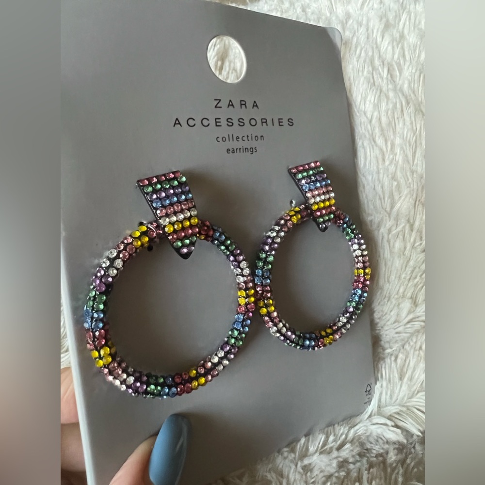 ZARA Accessories Collection Rhinestone Hoop Earrings - Picture 4 of 9